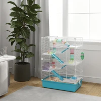 PawHut 6 Tier Hamster Cage w/ Tunnels and Tubes, Hut, Wheel, Food Dish, Water Bottle, Ramps, for Dwarf & Gerbil, Light Blue(m-1)