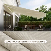 Outsunny 12' x 10' Electric Awning, Retractable Awning, UV Protection Sun Shade Shelter with Remote Controller and Manual Crank Handle for Deck, Balcony, Yard, Cream White(m-5)