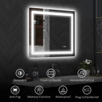 HOMCOM Dimmable Bathroom Mirror with Lights, 32" x 24" Backlit/Front Lit LED Mirror, Anti-Fog, Memory, Infinite Color Temp(m-9)