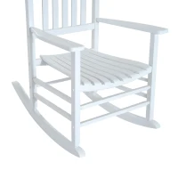 Outsunny Outdoor Rocking Chair, Patio Wooden Rocking Chair with Smooth Armrests, High Back for Garden, Balcony, Porch, Supports Up to 352 lbs, White(m-7)