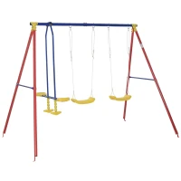 Outsunny Metal Swing Set with 2 Seats Glider A-Frame Stand Adjustable Hanging Rope for Backyard Playground Outdoor Playset for Kid Age 3-8 Years Old 352lbs(m-11)