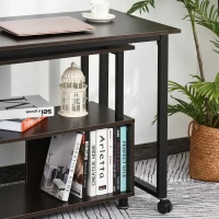 HOMCOM Mobile L-Shaped Rotating Computer Desk with Storage Shelves Moveable Rolling Writing Table Home Office Study Workstation for Home Office, Coffee(m-9)