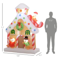 Outsunny 7FT Giant Inflatable Gingerbread House, Christmas Blow Up Decoration with Built-in LED Lights for Indoor, Outdoor, Yard(m-3)