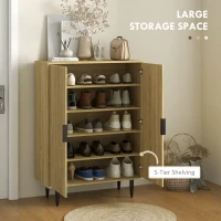 HOMCOM Entryway Shoe Cabinet with 5-Tier Shelving and Adjustable Shelves, 15 Pair Shoe Storage Organizer for Hallway, Oak(m-4)