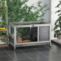 PawHut Wooden Indoor Rabbit Hutch Elevated Bunny Cage Habitat with Enclosed Run with Wheels, Suitable for Rabbits and Guinea Pigs, Grey(m-8)