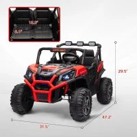 Qaba 2 Seater 24V Kids Electric Car w/ Remote Control, 3 Speed, LED Lights, Music, Horn, Spring Suspension, Slow Start, Red(m-3)
