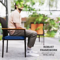 Outsunny Stackable Patio Wicker Dining Chair Set of 2 with Cushions, Backrest, Armrests for Deck, Garden, Navy Blue(m-7)