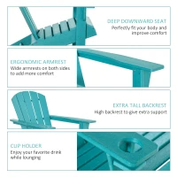 Outsunny Adirondack Chair with Cup Holder, All Weather Patio Chair HDPE Lounger, Fire Pit Seating High Back and Wide Seat for Outdoor, Backyard, Garden, Deck, Lawn, Light Blue(m-5)