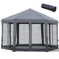 Outsunny 12.5' Pop Up Gazebo Hexagonal Canopy Tent Outdoor Shelter Pavilion Sun Protection with Mesh Sidewalls, Handy Bag, Dark Grey(m-11)