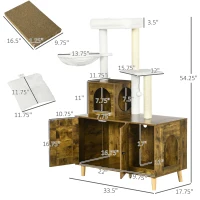 PawHut Cat Tree with Litter Box Enclosure,  2-in-1 Cat Tower Litter Box Furniture Indoor, Cat Condo with Hammock, Scratching Posts Pad, Rustic Brown(m-3)