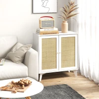 HOMCOM Boho Sideboard Cabinet, Freestanding Sideboards and Buffets with 2 Rattan Doors and Adjustable Shelf(m-8)