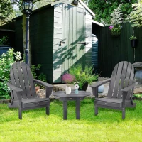 Outsunny 3 Piece Adirondack Chair Set of 2, HDPE Folding Fire Pit Chairs and Patio Side Table, Outdoor Furniture with Slatted Seat, High Backrest, Armrests, Dark Gray(m-10)