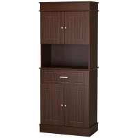 HOMCOM 72" Kitchen Buffet with Hutch, Freestanding Pantry Cabinet with Utility Drawer, 2 Door Cabinets, Adjustable Shelves and Countertop, Brown(m-11)