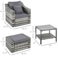 Outsunny 5pc Patio Furniture Set, All Weather PE Rattan Conversation Chair and Ottoman Set w/ Table, Cushion Pillows, Mixed Gray(m-3)