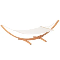 Outsunny Outdoor Hammock with Stand, Extra Large Heavy Duty Wooden Frame, No Tree Needed, 12.8' Indoor Outside Boho Style Nap Bed, Natural Cotton, White(m-11)