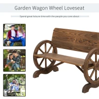 Outsunny Wooden Wagon Wheel Bench Rustic Design 2 Seater Garden Outdoor Chair High Back Loveseat(m-5)