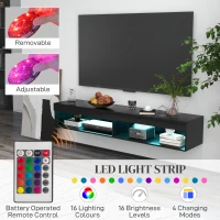 HOMCOM Modern Wall Mounted TV Stand with Storage and LED Lights for TVs up to 75", Floating TV Shelf for Living Room, Black(m-5)