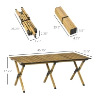 Outsunny 4ft Low Height Folding Camping Table, Roll-Up Aluminum Picnic Table with Carry Bag, Waterproof & Woodgrain Finish, Portable Table for Travel, BBQ, Beach, or Hiking(m-3)