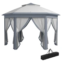 Outsunny 13' x 13' Pop Up Canopy Tent with Netting and Carry Bag, Instant Sun Shelter, Hexagon Tents for Parties, Outdoor, Garden, Patio, Grey(m-2)
