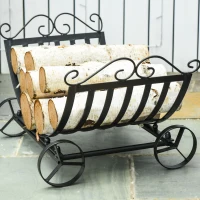 Outsunny 23" Firewood Log Rack Curved Fireplace Log Holder Stylish Wood Storage Carrier with Scrolls, for Outdoor and Indoor Use, Black(m-10)