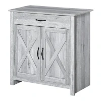 HOMCOM Farmhouse Sideboard Buffet Cabinet, Storage Cabinet with Barn Doors, Grey Grain(m-13)