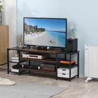 HOMCOM Industrial TV Cabinet for TVs Up to 60", TV Stand with Open Shelf Storage, Media Console with Steel Frame, Rustic Brown(m-8)