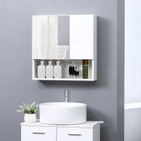 kleankin Medicine Cabinet with Mirror, Bathroom Wall Cabinet, Storage Organizer with Mirror Door, Adjustable Shelf, White(m-1)