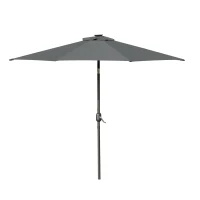 Outsunny 9ft Solar Patio Umbrella Outdoor Sunshade 24 LED Lights Tilt Canopy, Charcoal Grey(m-11)