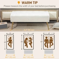 HOMCOM 44" Lamb's Wool-Feel Upholstered Bedroom Bench, End of Bed Bench with Thick Padded Cushion and Steel Legs, Cream White(m-7)