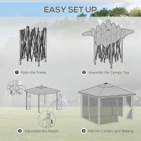 Outsunny 11x11FT Pop Up Canopy, Solar-Powered LED Lights, Netting, Roller Bag, Height Adjustable Instant Sun Shelter(m-6)