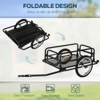 Aosom Bike Trailer, Foldable Bicycle Trailer with16 Inch Pneumatic Tire, Universal Coupler, Foldable Frame and Safe Reflectors Design, Large Load Capacity, Black(m-5)