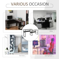 HOMCOM 86.5 Inch Two Person Desk Double Computer Table Writing Desk with Open Shelves Long Storage Workstation for Home Office Gray(m-7)