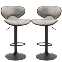 HOMCOM Adjustable Bar Stools Set of 2, Swivel Counter Height Barstools, Leathaire Upholstered Kitchen Island Stools with Back, Footrest and Steel Base, Taupe Grey(m-11)