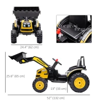 Aosom Kids Tractor 6V Battery Powered Digger Ride On Excavator Music Headlight Moving Forward Backward Yellow(m-3)