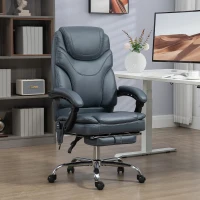 Vinsetto 6 Point Vibration Massage Office Chair, PU Leather Heated Reclining Computer Chair with Footrest, Grey(m-8)