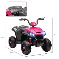 Qaba 12V Kids ATV with Spring Suspension, Forward & Reverse, LED Lights, Music, MP3, Pink(m-3)
