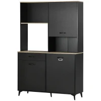 HOMCOM 71" Freestanding Kitchen Pantry, Buffet with Hutch, Modern Storage Cabinet Cupboard, Microwave Cabinet with Doors and Adjustable Shelf, Black(m-12)