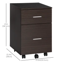 Vinsetto Mobile Filing Cabinet, Vertical File Cabinet with 2 Drawers, Wheels, for Letter or A4 File, Brown(m-3)