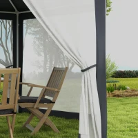 Outsunny Φ13' Hexagon Party Tent Patio Gazebo Outdoor Activity Event Canopy Quick Sun Shelter Pavilion with Netting Mesh Sidewall Dark Grey(m-9)