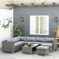 Outsunny 6 PCs Rattan Corner Sofa Set Outdoor Conservatory Furniture Grey(m-1)