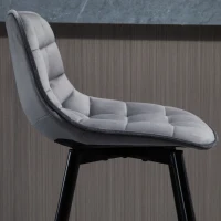 HOMCOM Bar Stools Set of 2, Fabric Upholstered Counter Height Bar Chairs, Kitchen Chairs with Back and Metal Legs, Grey(m-10)