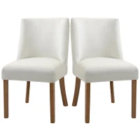 HOMCOM Modern Dining Chairs Set of 2 with High Back, Dining Room Chairs with Nailhead Trim, Upholstered Seats and Solid Wood Legs for Kitchen, Cream White(m-11)