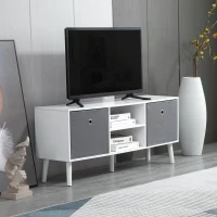 HOMCOM Modern TV Stand Cabinet with Foldable Drawers and Shelves for Living Room, Bedroom, White(m-8)