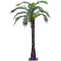 Outsunny 5' Artificial Light Up Palm Tree Lighted Tropical Fake Tree with Remote 200 Lights 3 Coconuts for Outdoor Indoor Green(m-11)