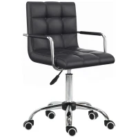 HOMCOM Home Office Chair, Modern Computer Desk Chair, Task Chair with Upholstered PU Leather, Adjustable Height, Swivel Wheels, Black(m-11)