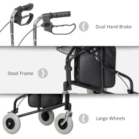 HOMCOM Upright Walker Up Rollator, Rolling Walker with Wheels, Storage Bag, Tray, Adjustable Handle Height, Black(m-7)
