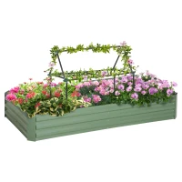 Outsunny 6' x 3' x 1' Raised Garden Bed with 2 Trellis Tomato Cages, Steel Frame Elevated Planter Box, Light Green(m-2)