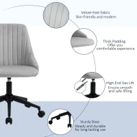 Vinsetto Mid-Back Office Chair, Velvet Fabric Swivel Scallop Shape Computer Desk Chair for Home Office or Bedroom, Grey(m-7)