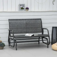 Outsunny 2-Person Outdoor Wicker Glider Bench, Patio Garden PE Rattan Swing Loveseat Chair with Extra Wide Seat and Curved Backrest for Porch, Backyard, Poolside, or Lawn, Dark Grey(m-10)