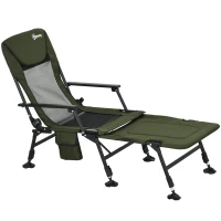 Outsunny Folding Fishing Chair, 330 lb Heavy Duty Camping Chair with Reclining Backrest, Footrest, Adjustable Legs, Dark Green(m-11)